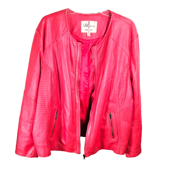 VTG Wilsons Leather Jacket Red Women's Size 3X Zip Front Zip Pocket & Sleeves - Picture 1 of 13